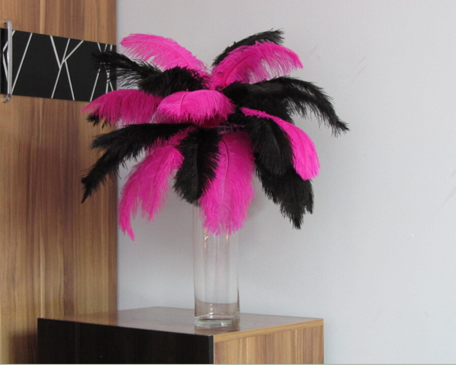 200 black 14-16inch ostrich feathers AND 200 fuschia 14-16inch ostrich feathers